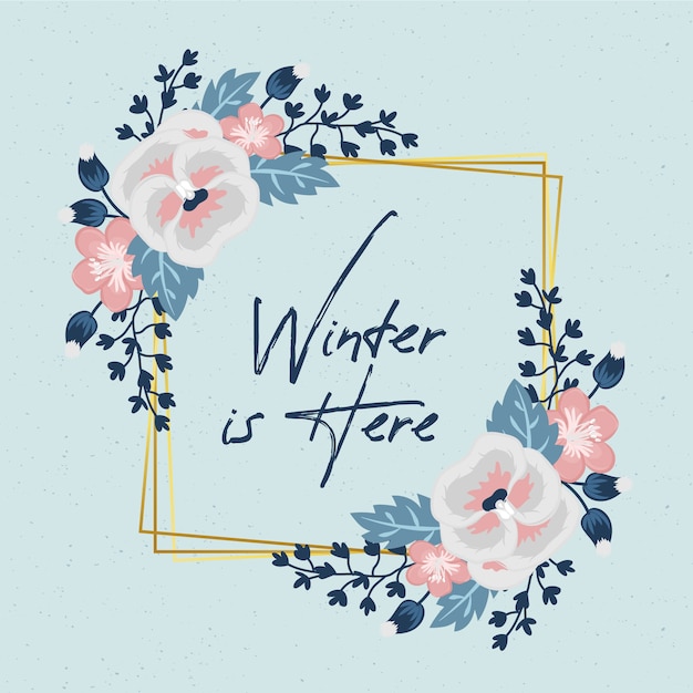 Gouden frame met winterbloemen Gratis Vector
