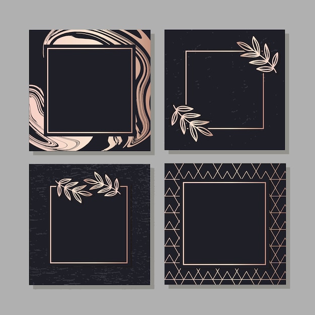 Gouden frame vloeiende kunst vector geometrische elegante achtergrond cover set textuur Premium Vector