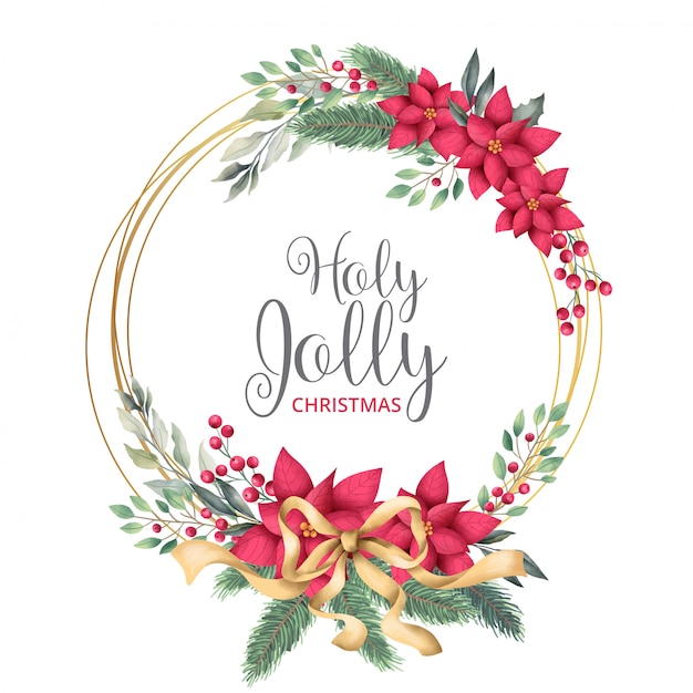 Gouden kerstmiskader met waterverfbladeren Gratis Vector