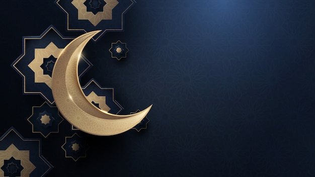 Gouden maan en abstracte luxe islamitische elementen achtergrond Premium Vector