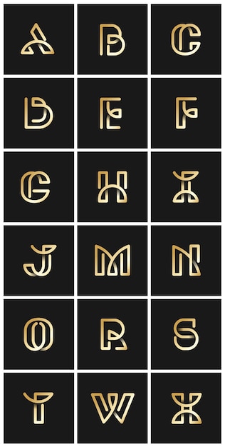 Gouden retro alfabetten vectorreeks Gratis Vector