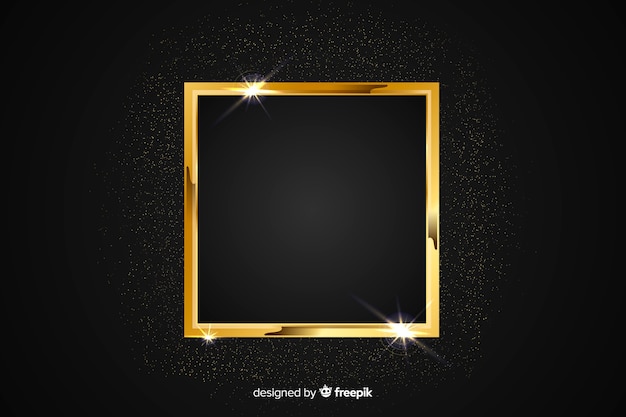 Gouden sprankelend frame op zwarte achtergrond Gratis Vector