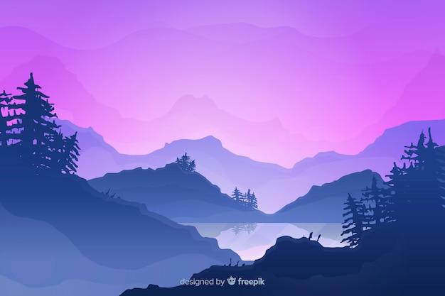 Gradient bergen landschap achtergrond Gratis Vector