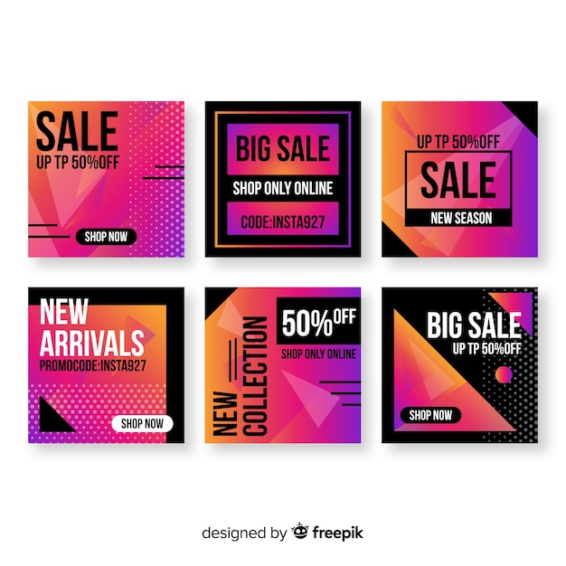 Gradient verkoop instagram post collectie Gratis Vector