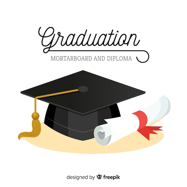 Graduation cap en diploma met plat ontwerp Gratis Vector