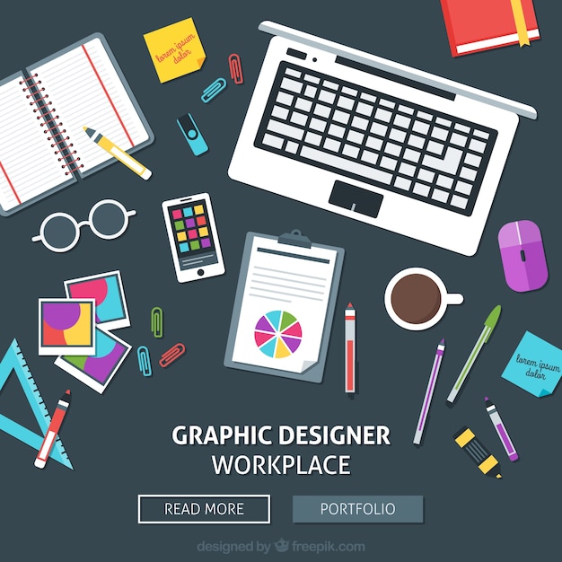 Grafisch ontwerper werkplek web | Gratis Vector