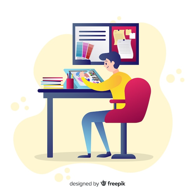 Grafisch ontwerper werkplek Gratis Vector