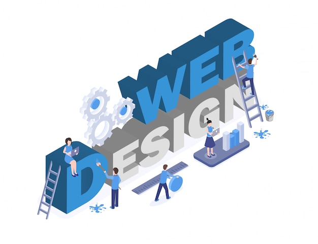 Grafische en digitale ontwerpstudio werkers teamworking, zoeken creatieve oplossingen 3d-tekens Premium Vector