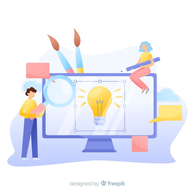 Grafische ontwerpersachtergrond die aan een idee samenwerken Gratis Vector
