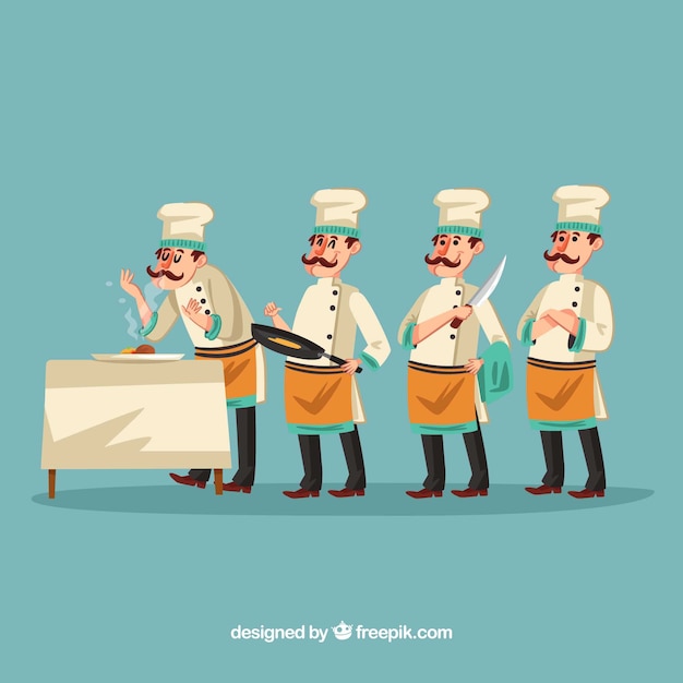 Grappige chef kok illustratie creëren van een menu Gratis Vector