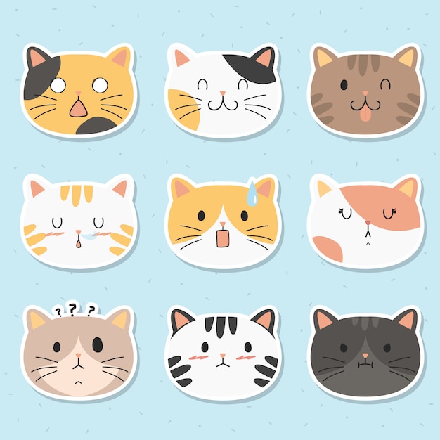 Grappige katten stickers vector set Premium Vector