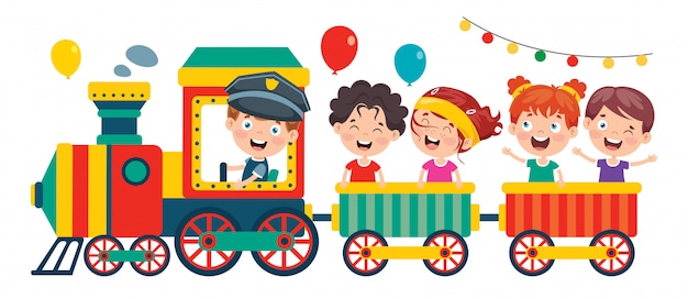 Aannemelijk Opvoeding Alice Grappige kinderen rijden op de trein | Premium Vector