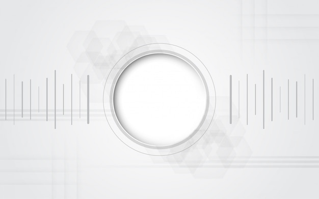 Grijs wit abstracte technische achtergrond met verschillende technologie-elementen hi-tech communicatie concept innovatie achtergrond Premium Vector