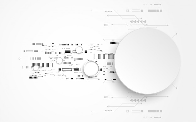 Grijs-wit abstracte technische achtergrond met verschillende technologie-elementen Premium Vector