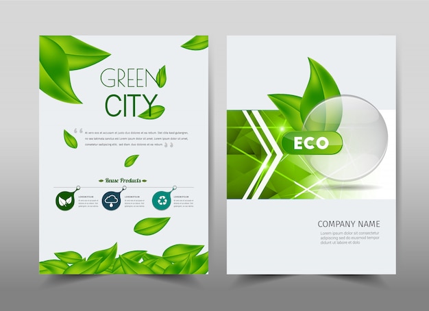 Groen ecologieontwerp op achtergrond. boekje in a4. Premium Vector