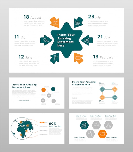 Groen oranje en grijs gekleurd business concept power point presentatie pagina's sjabloon Gratis Vector