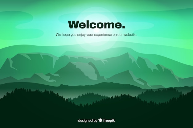 Groene landingspagina met gradiëntlandschap Gratis Vector