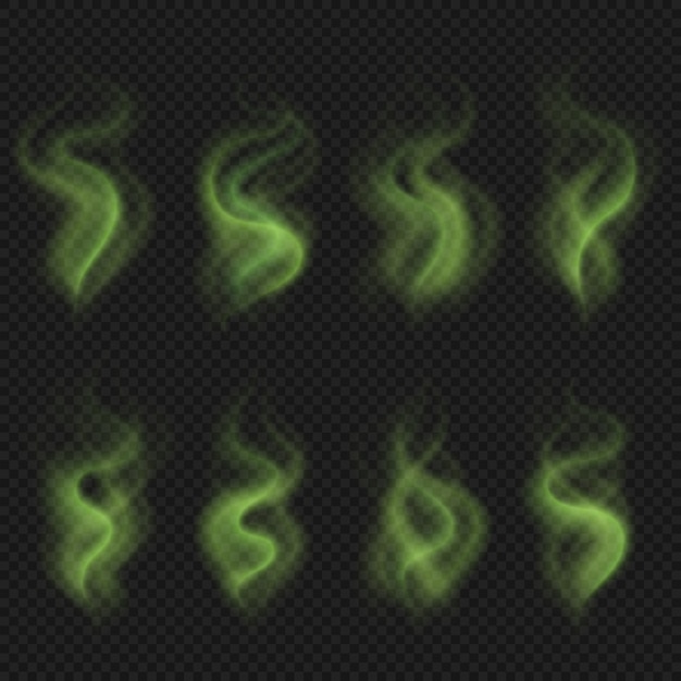 Groene stank stoom, giftige stinken rook, vuile man geur stank vector set geïsoleerd Premium Vector