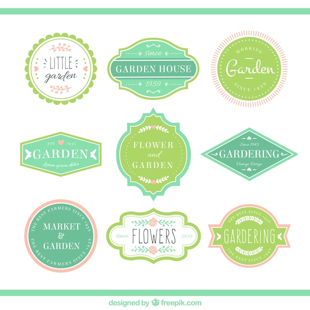 Groene tuin badges Vector Gratis Download