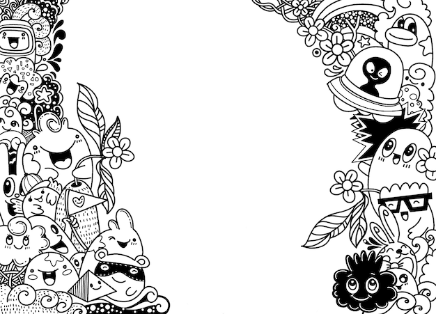 Groep multicultureel gelukkig schattig monster sjabloon voor reclame brochure Premium Vector