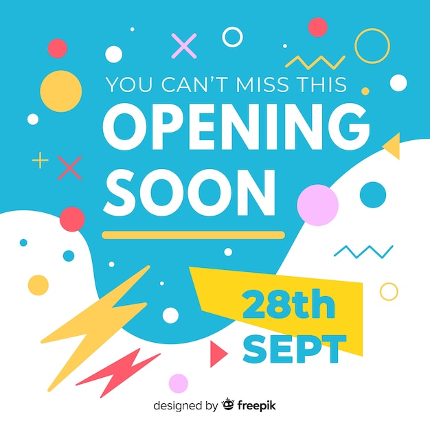 Grootse opening achtergrond sjabloon plat ontwerp Gratis Vector