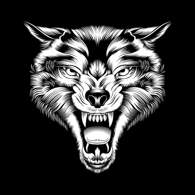 Grunge stijl wolf hand tekenen, geïsoleerd Premium Vector