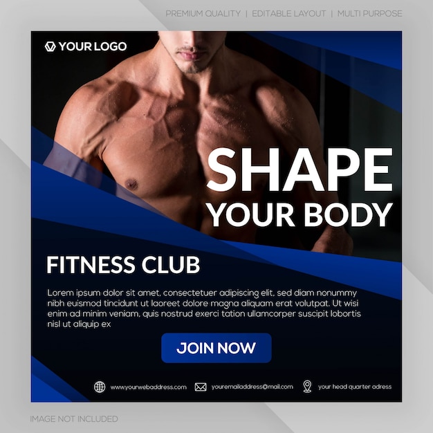 Gym fitness club vierkante banner sjabloon of instagram post reclame