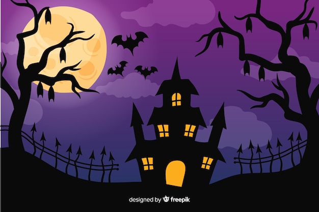 Halloween-achtergrond in handgetekende ontwerp Gratis Vector