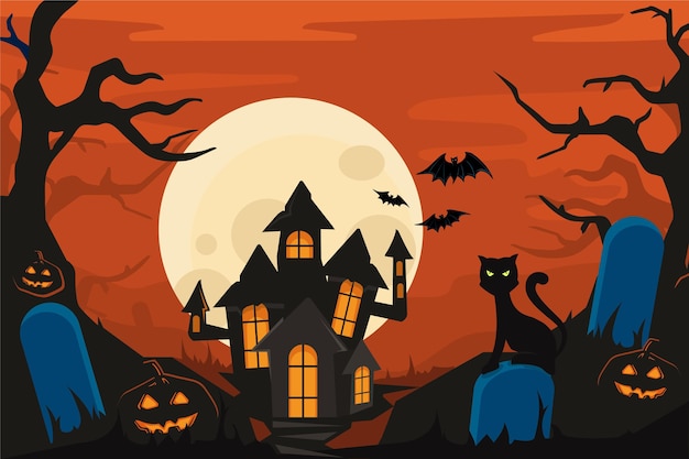 Halloween-achtergrond met griezelig huis | Gratis Vector