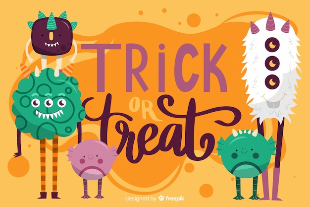 Halloween-monstersachtergrond in vlak ontwerp Gratis Vector