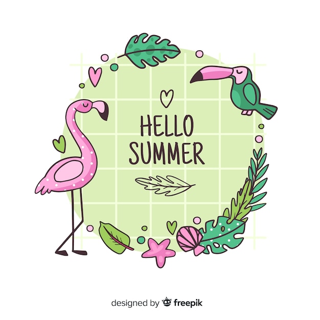 Hand getekend hallo zomer achtergrond Gratis Vector