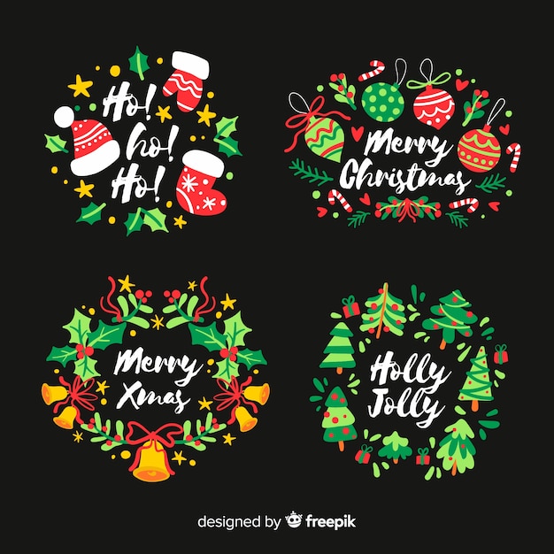 Hand getekend kerst label op zwarte achtergrond Gratis Vector