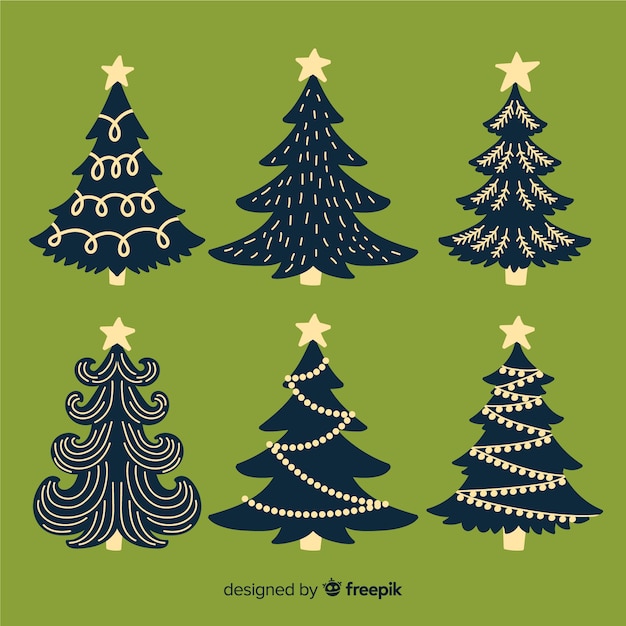 Hand Getekend Kerstboom Collectie | Gratis Vector