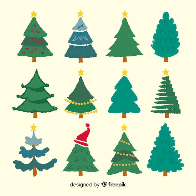 Hand Getekend Kerstboom Collectie | Gratis Vector