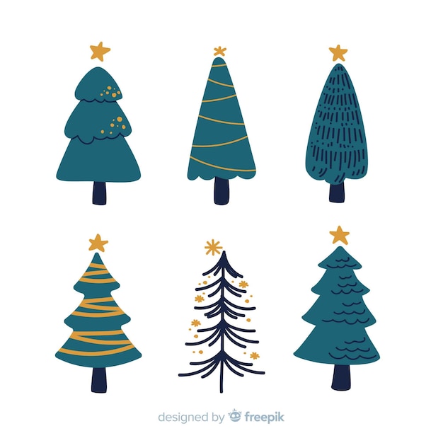 Hand Getekend Kerstboom Collectie | Gratis Vector