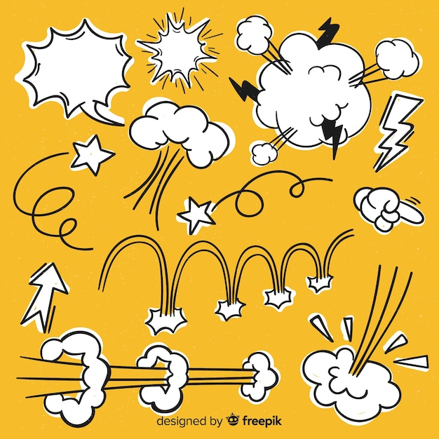Hand getekend komisch element pack Gratis Vector