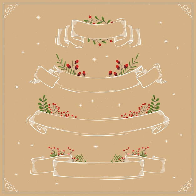 Hand getekend lint collectie van kerstmis Gratis Vector