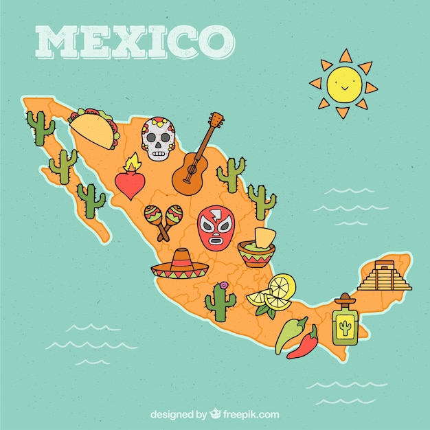 Hand Getekend Mexico Kaart Gratis Vector 2147