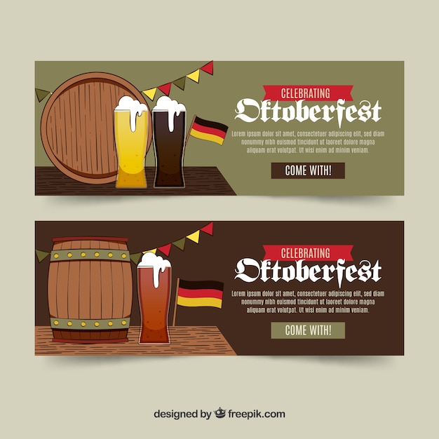 Hand getekend oktoberfest banners sjabloon Gratis Vector