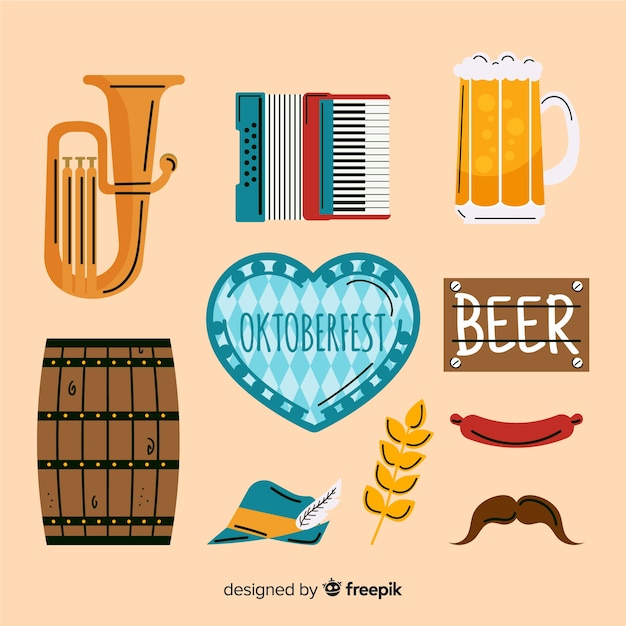 Hand getekend oktoberfest element collectie Gratis Vector