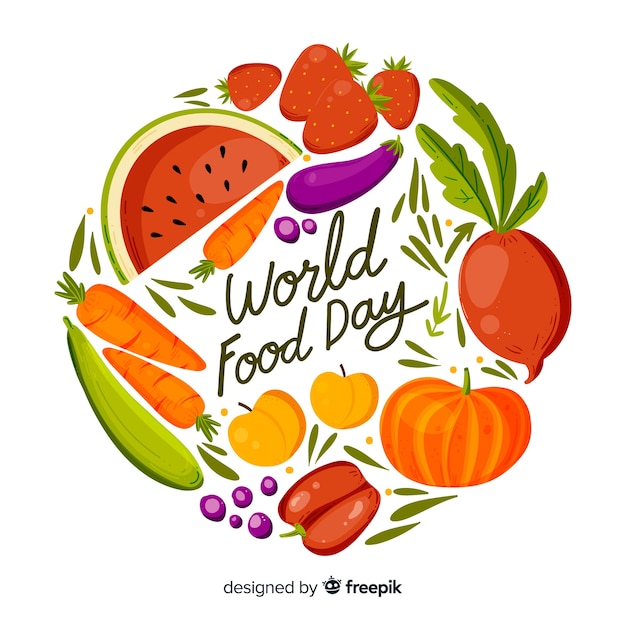 Hand getekend ontwerp met wereldvoedseldag Gratis Vector