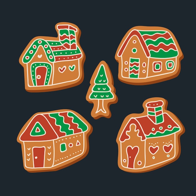 Hand getekend peperkoek huis collectie Gratis Vector