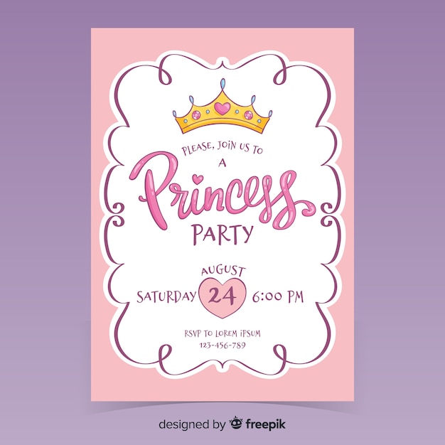 Goede Hand getekend prinses feest uitnodiging sjabloon | Gratis Vector HY-21