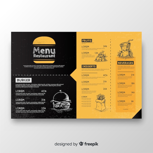 Hand getekend restaurant menusjabloon Gratis Vector
