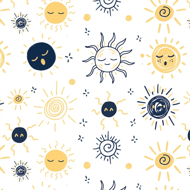 Hand getekend verschillende ontwerpen zon patroon | Gratis