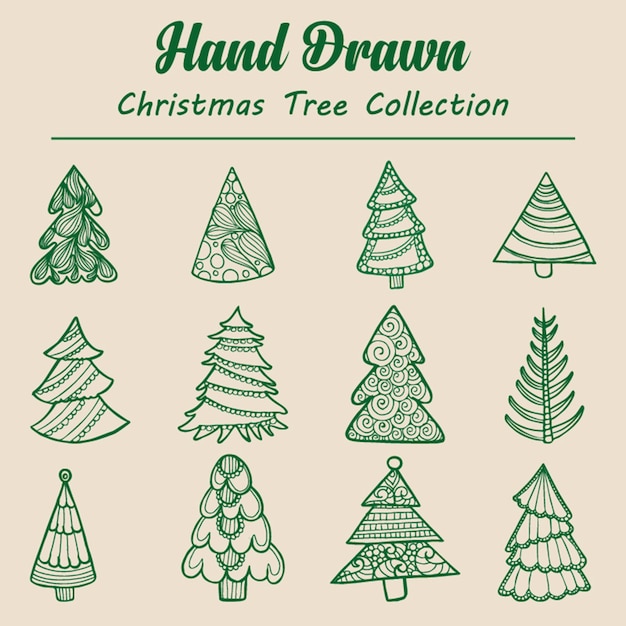 Hand Getekende Kerstboom Collectie | Premium Vector