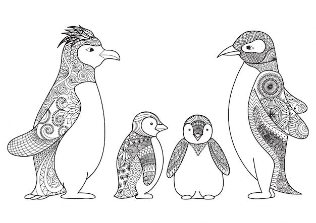 Download Hand getekende pinguïn familie | Gratis Vector