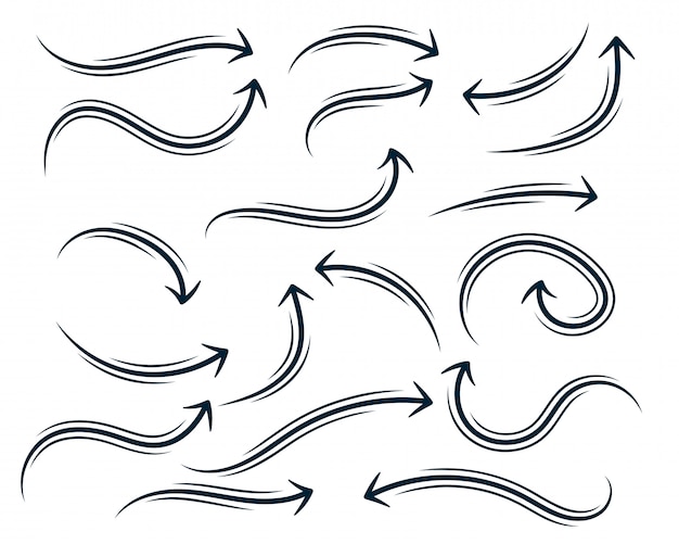 Hand getrokken abstracte bochtige pijl ingesteld Gratis Vector