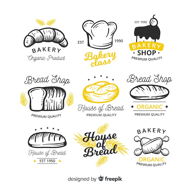 Hand getrokken bakkerij badge collectie Gratis Vector