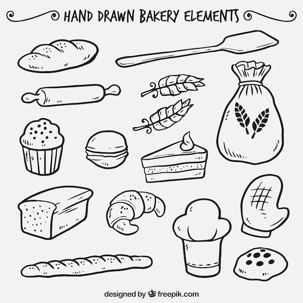 Hand getrokken bakkerij elementen Gratis Vector